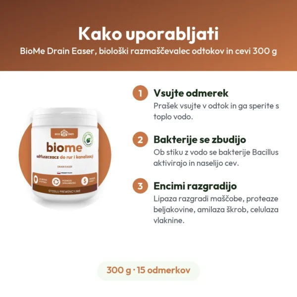 BioMe Drain Easer, biološki razmaščevalec odtokov in cevi 300 g