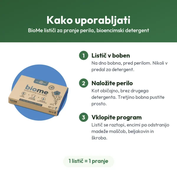 BioMe lističi za pranje perila, bioencimski detergent